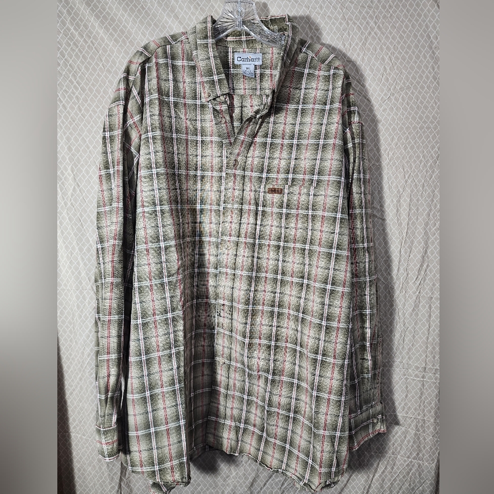 Vintage Carhartt Casual Plaid Button-Down Long Sleeve Shirt Men's 3XLT Used